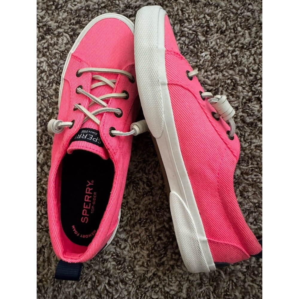 EUC SPERRY Top-Sider Pier Wave Sneakers Shoes Hot Pink Twill Womens Sz 7